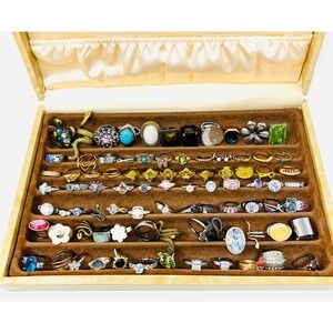 Vintage & Modern Gold & Silver Tone Assortment Fashion Statement Rings Lot of 77